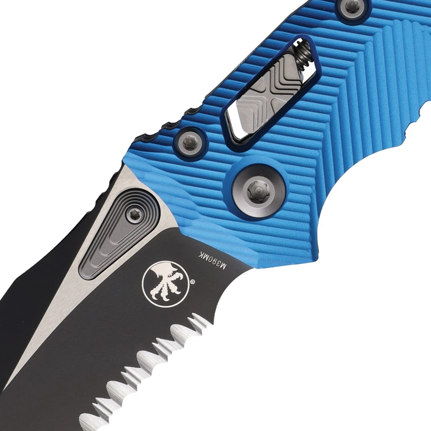 Microtech Amphibian Ram-Lok Knife Fluted Blue Aluminum (3.9" Two-Tone Serr), Microtech Amphibian Ram-Lok Knife Fluted Blue Aluminum (3.9" Two-Tone Serr) for Sale, Microtech Amphibian Ram-Lok Knife Fluted Blue Aluminum (3.9" Two-Tone Serr)