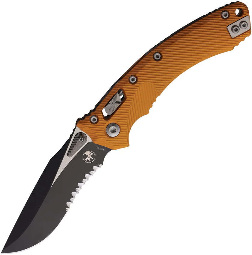 Microtech Amphibian Ram-Lok Knife Fluted Orange Aluminum (3.9" Two-Tone Serr), Microtech Amphibian Ram-Lok Knife Fluted Orange Aluminum (3.9" Two-Tone Serr) for Sale, Microtech Amphibian Ram-Lok Knife Fluted Orange Aluminum (3.9" Two-Tone Serr)