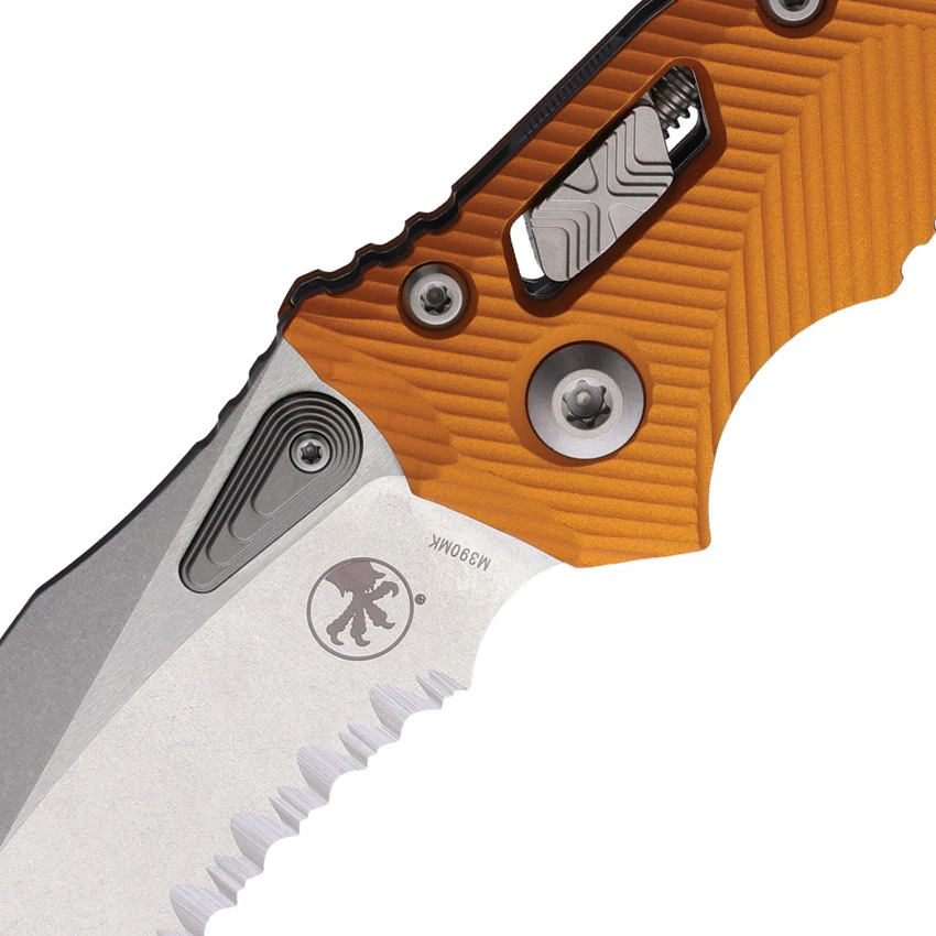 Microtech Amphibian Ram-Lok Knife Fluted Orange Aluminum (3.9" SW Serrated), Microtech Amphibian Ram-Lok Knife Fluted Orange Aluminum (3.9" SW Serrated) for Sale, Microtech Amphibian Ram-Lok Knife Fluted Orange Aluminum (3.9" SW Serrated)