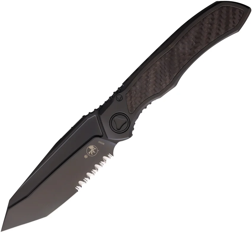 Microtech Anax T/E Frame Lock Knife Black Ti/CF Inlay (3.8" Black DLC Serr)