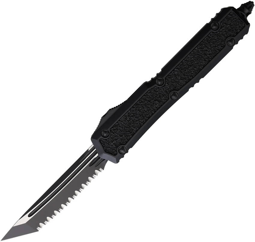 Microtech Makora T/E SS Tactical OTF Knife Black Al (3.4" Black Full Serr), Microtech Makora T/E SS Tactical OTF Knife Black Al (3.4" Black Full Serr) for Sale, Microtech Makora T/E SS Tactical OTF Knife Black Al (3.4" Black Full Serr)