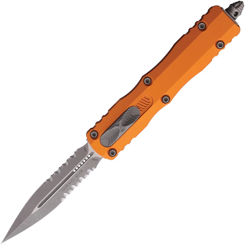 Microtech Dirac D/E OTF Automatic Knife Orange Aluminum (2.9" Apocalyptic Serr), Microtech Dirac D/E OTF Automatic Knife Orange Aluminum (2.9" Apocalyptic Serr) for Sale, Microtech Dirac D/E OTF Automatic Knife Orange Aluminum (2.9" Apocalyptic Serr)