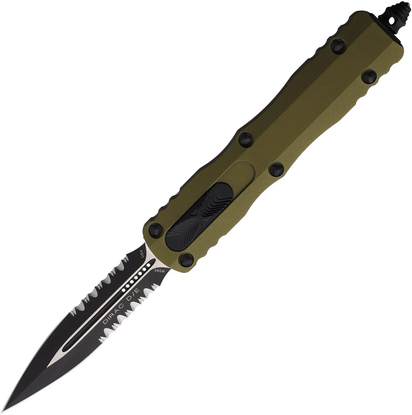 Microtech Dirac D/E OTF Automatic Knife OD Green Aluminum (2.9" Black Serr), Microtech Dirac D/E OTF Automatic Knife OD Green Aluminum (2.9" Black Serr) for Sale, Microtech Dirac D/E OTF Automatic Knife OD Green Aluminum (2.9" Black Serr)