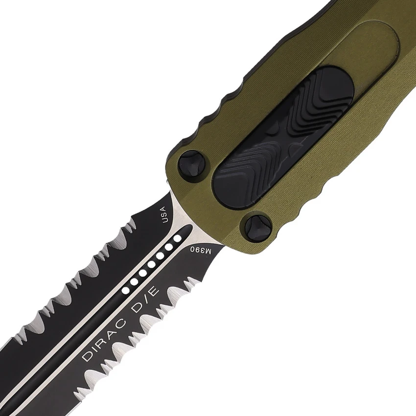 Microtech Dirac D/E OTF Automatic Knife OD Green Aluminum (2.9" Black Serr), Microtech Dirac D/E OTF Automatic Knife OD Green Aluminum (2.9" Black Serr) for Sale, Microtech Dirac D/E OTF Automatic Knife OD Green Aluminum (2.9" Black Serr)