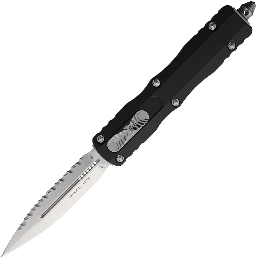 Microtech Dirac D/E OTF Automatic Knife Black Aluminum (2.9" Satin Full Serr), Microtech Dirac D/E OTF Automatic Knife Black Aluminum (2.9" Satin Full Serr) for Sale, Microtech Dirac D/E OTF Automatic Knife Black Aluminum (2.9" Satin Full Serr)