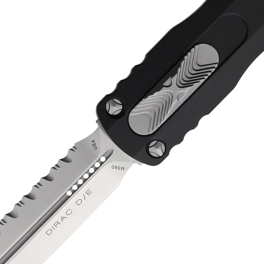 Microtech Dirac D/E OTF Automatic Knife Black Aluminum (2.9" Satin Full Serr), Microtech Dirac D/E OTF Automatic Knife Black Aluminum (2.9" Satin Full Serr) for Sale, Microtech Dirac D/E OTF Automatic Knife Black Aluminum (2.9" Satin Full Serr)