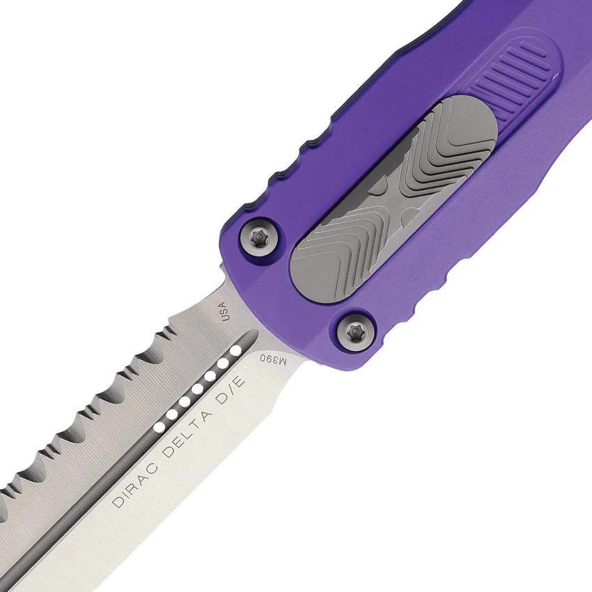 Microtech Dirac Delta D/E OTF Automatic Knife Purple Aluminum (3.75" Satin FS), Microtech Dirac Delta D/E OTF Automatic Knife Purple Aluminum (3.75" Satin FS) for Sale, Microtech Dirac Delta D/E OTF Automatic Knife Purple Aluminum (3.75" Satin FS)