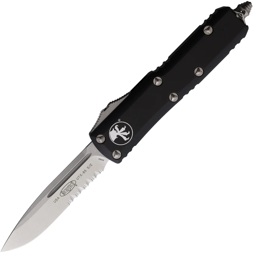 Microtech UTX-85 S/E OTF Automatic Knife (3.125" Stonewash Serr) 231-11
