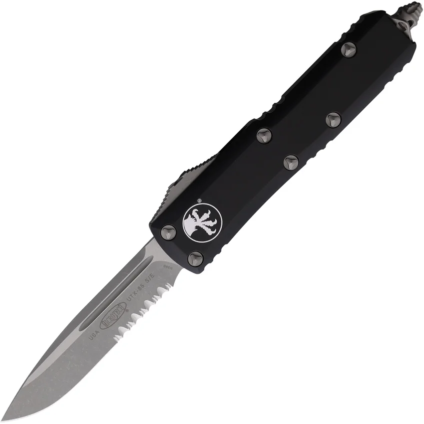 Microtech UTX-85 S/E OTF Automatic Black (3.1" Apocalyptic Serr) 231-11AP