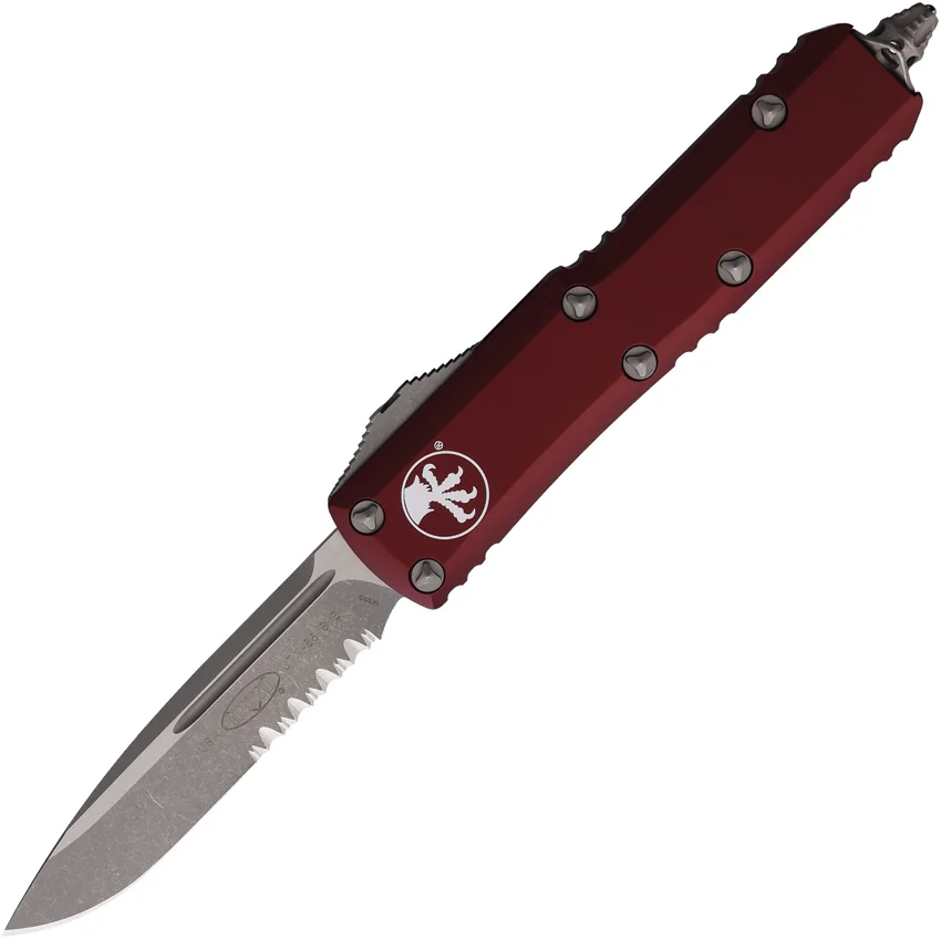 Microtech UTX-85 S/E OTF Automatic Knife Merlot Red Aluminum (3.1" Apoc Serr)