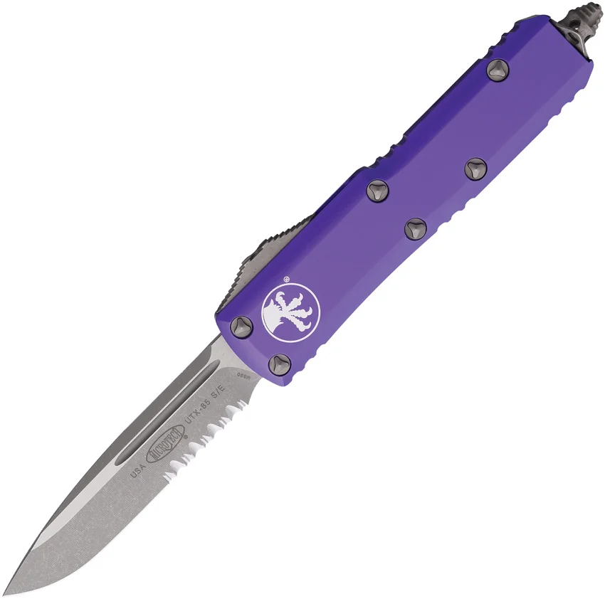 Microtech UTX-85 S/E OTF Automatic Knife Purple Aluminum (3.1" Apocalyptic Serr)