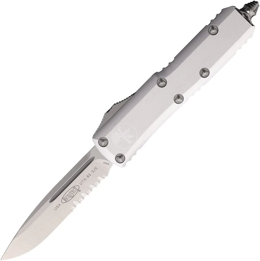 Microtech UTX-85 S/E OTF Automatic Knife Natural Clear Aluminum (3.1" SW Serr)