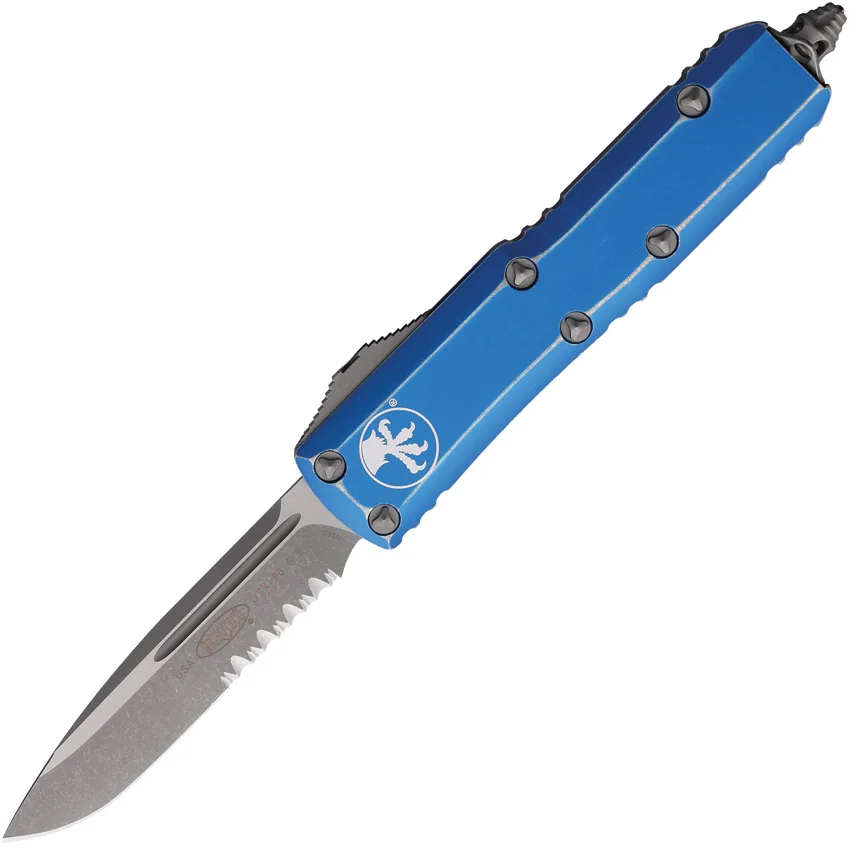 Microtech UTX-85 S/E OTF Automatic Knife Distressed Blue Al (3.1" Apoc Serr)