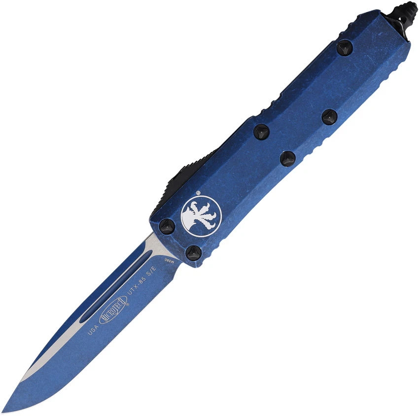 Microtech UTX-85 S/E OTF Automatic Knife Weathered Blue Al (3.1" Weathered Blue), Microtech UTX-85 S/E OTF Automatic Knife Weathered Blue Al (3.1" Weathered Blue) for Sale, Microtech UTX-85 S/E OTF Automatic Knife Weathered Blue Al (3.1" Weathered Blue)