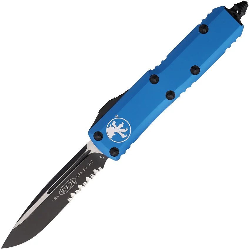 Microtech UTX-85 S/E OTF Automatic Knife Blue (3.125" Black Serr) 231-2BL