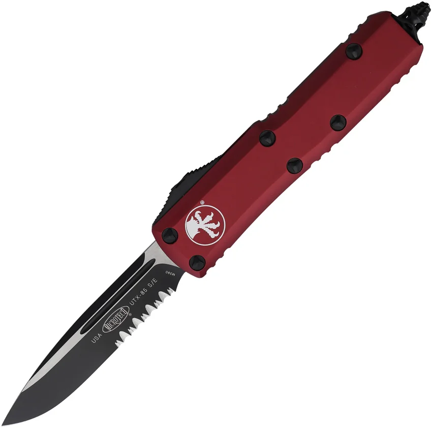 Microtech UTX-85 S/E OTF Automatic Knife Merlot Red Aluminum (3.1" Black Serr)