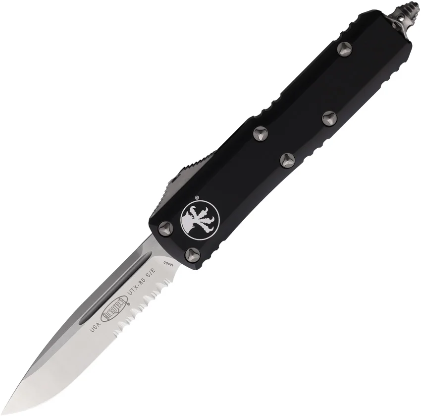Microtech UTX-85 S/E OTF Automatic Knife Black (3.125" Satin Serr) 231-5