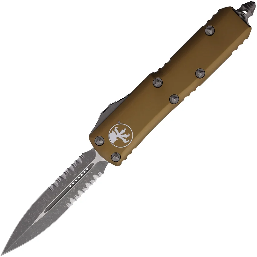 Microtech UTX-85 D/E OTF Automatic Knife Tan Al (3.1" Apoc Serr)