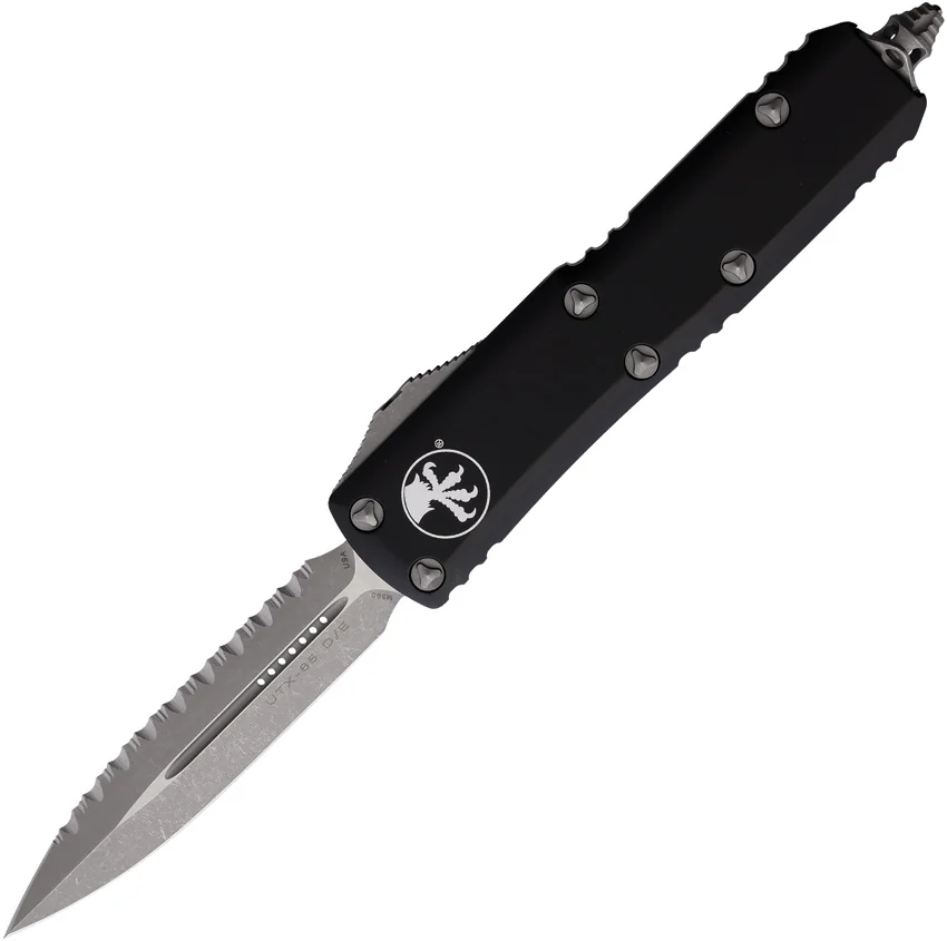 Microtech UTX-85 D/E OTF Automatic Knife Black (3.125" Apocalyptic Full Serr)