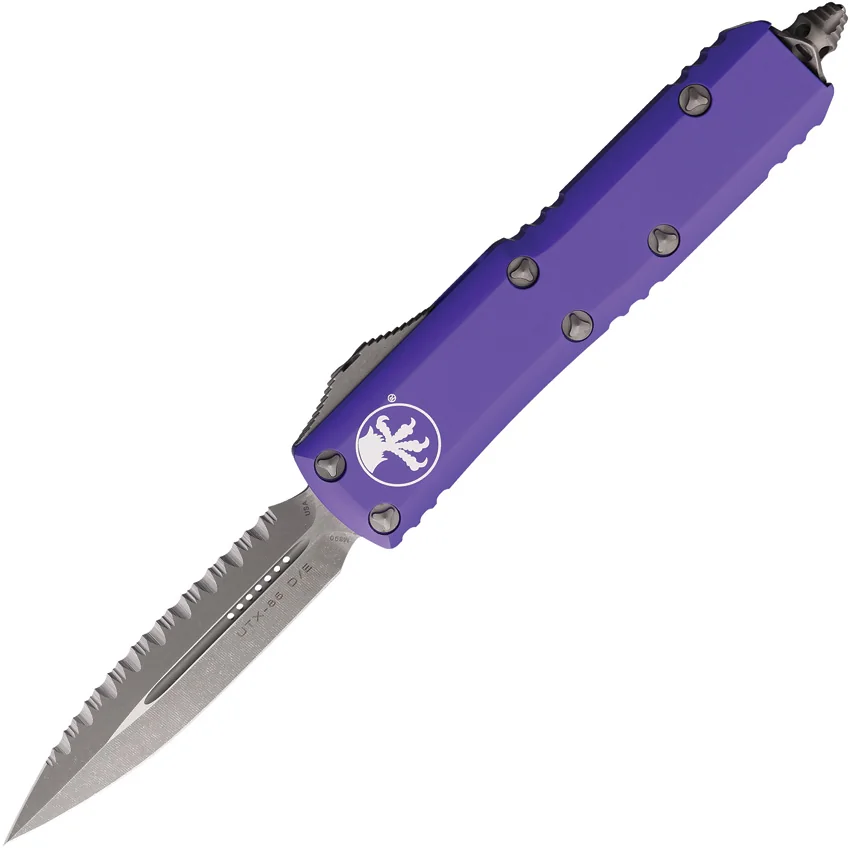 Microtech UTX-85 D/E OTF Automatic Knife Purple Aluminum (3.1" Apoc Full Serr)