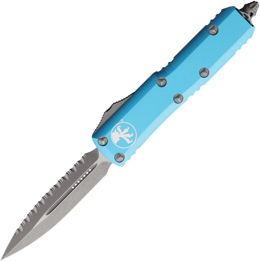 Microtech UTX-85 D/E OTF Automatic Knife Turquoise Al (3.1" Apoc Full Serr)