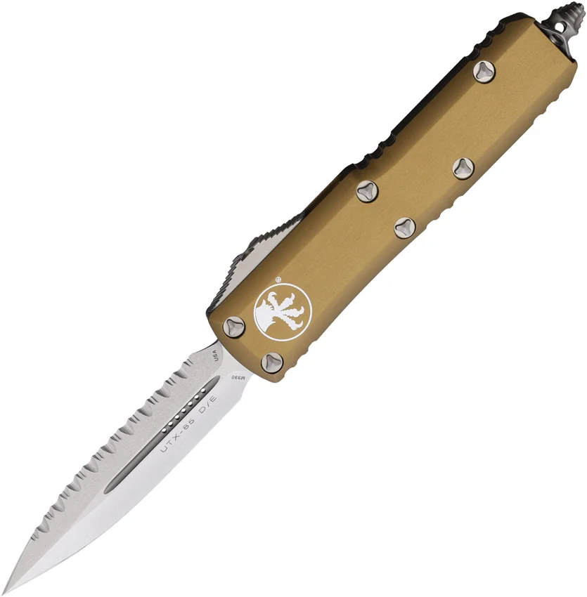 Microtech UTX-85 D/E OTF Automatic Knife Tan Aluminum (3.1" SW Full Serr)