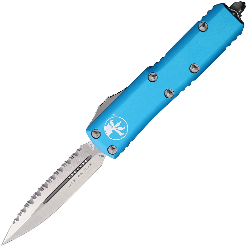 Microtech UTX-85 D/E OTF Automatic Knife Turquoise (3.1" Stonewash Full Serr)