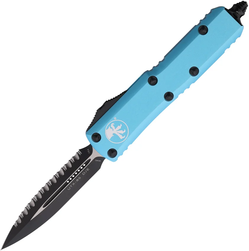 Microtech UTX-85 D/E OTF Automatic Knife Turquoise (3.1" Black Full Serr)