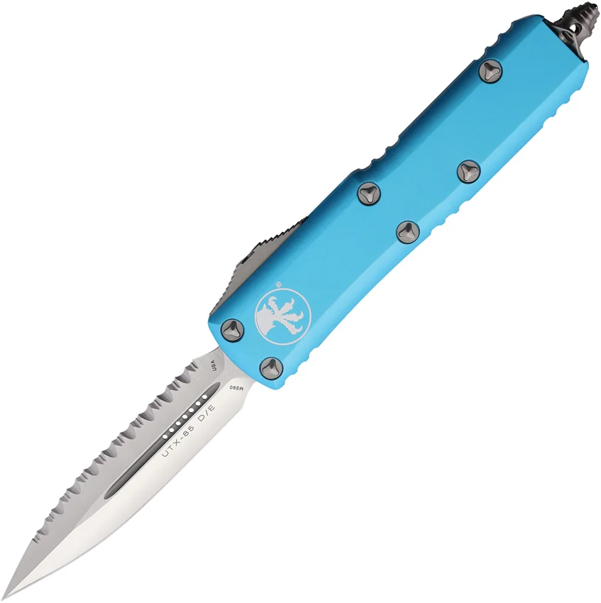 Microtech UTX-85 D/E OTF Automatic Knife Turquoise (3.1" Satin Full Serr)