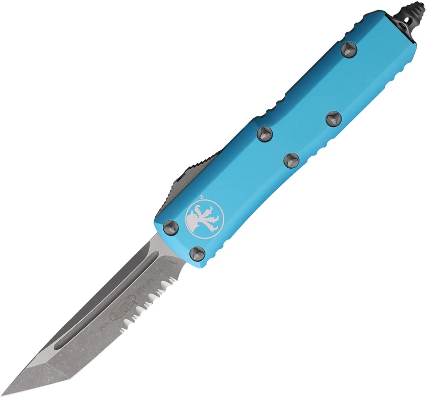 Microtech UTX-85 T/E OTF Automatic Knife Turquoise Aluminum (3.1" Apoc Serrated)