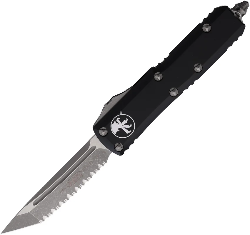 Microtech UTX-85 D/E OTF Automatic Knife Black (3.1" Apocalyptic Full Serrated)