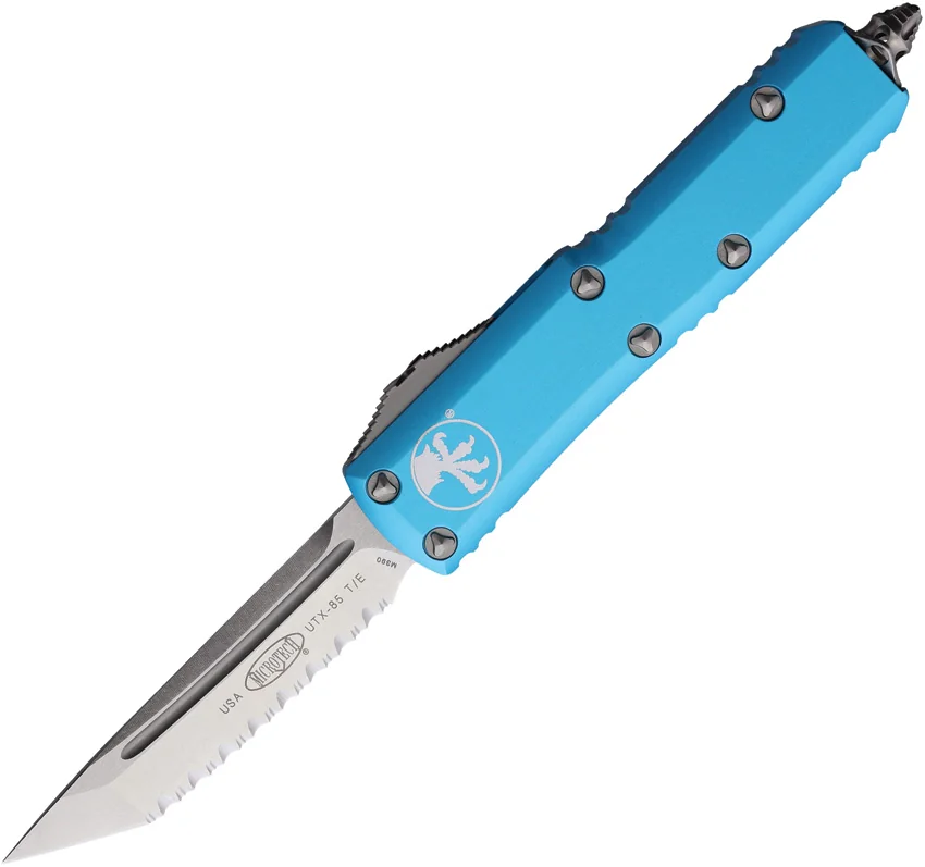 Microtech UTX-85 T/E OTF Automatic Knife Turquoise Aluminum (3.1" SW Full Serr)
