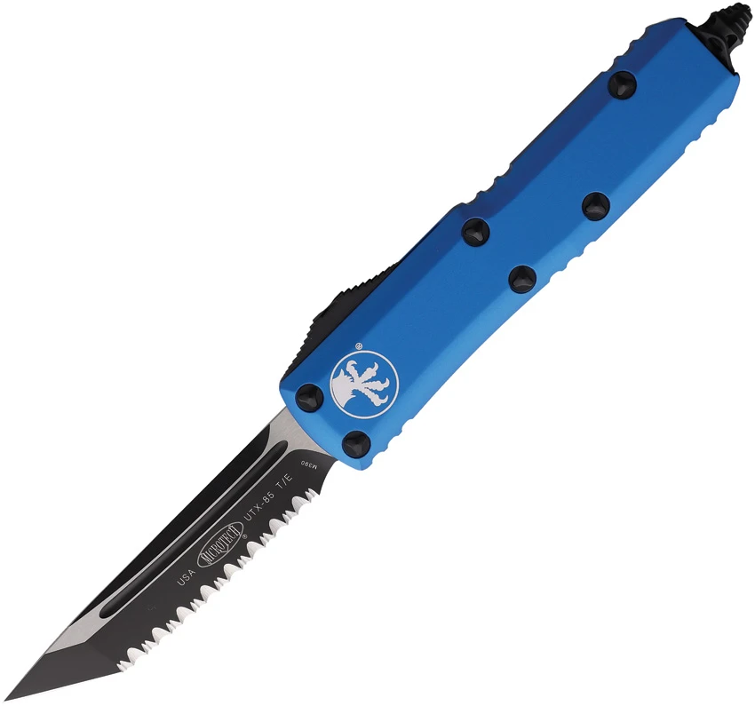Microtech UTX-85 T/E OTF Automatic Knife Blue (3.125" Black Full Serr) 233-3BL, Microtech UTX-85 T/E OTF Automatic Knife Blue (3.125" Black Full Serr) 233-3BL for Sale, Microtech UTX-85 T/E OTF Automatic Knife Blue (3.125" Black Full Serr) 233-3BL