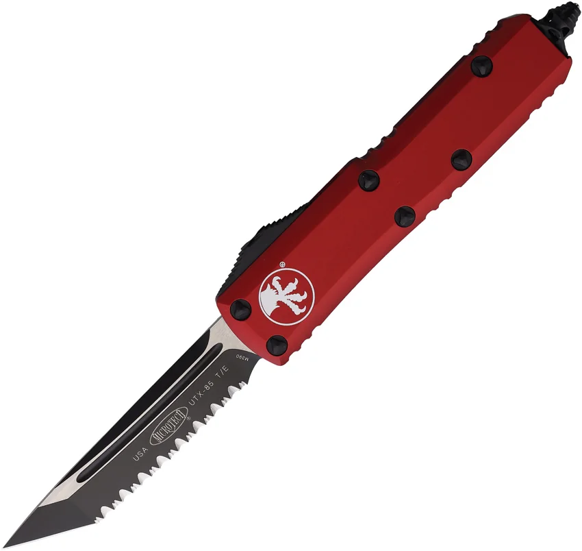Microtech UTX-85 T/E OTF Automatic Knife Red (3.125" Black Full Serr) 233-3RD