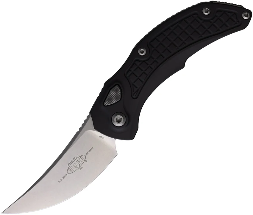 Microtech Brachial Automatic Knife Black Aluminum (3.25" Stonewash)