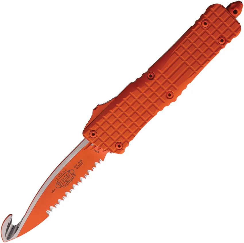 Microtech Combat Troodon Frag HS Rescue OTF Automatic Knife Orange (4" Two-Tone)