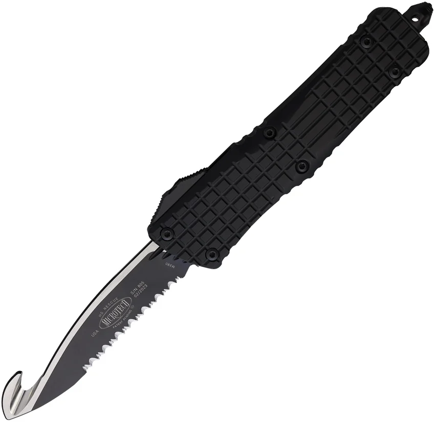 Microtech Combat Troodon Frag HS Rescue OTF Automatic Knife Black (4" Two-Tone)