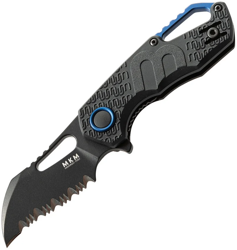 MKM Voxnaes Isonzo Hawkbill Liner Lock Knife Black FRN (2.25" Black Full Serr)