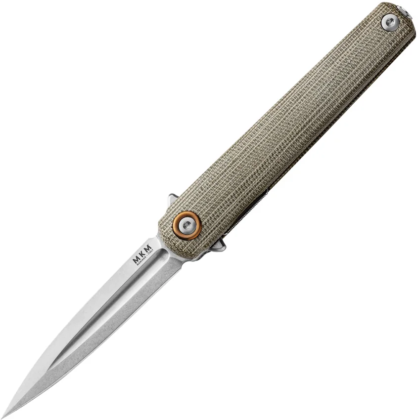 MKM Flame Light Dagger Liner Lock Knife Green Canvas Micarta (2.8" SW)