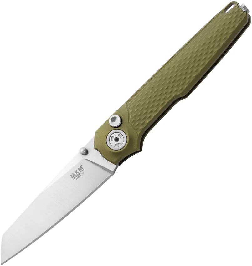 MKM Miura Button Lock Knife Green Aluminum (2.72" Stonewash MagnaCut)