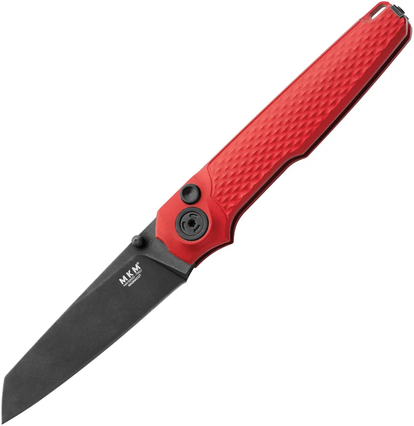 MKM Miura Button Lock Knife Red Aluminum (2.72" Dark Stonewash MagnaCut)