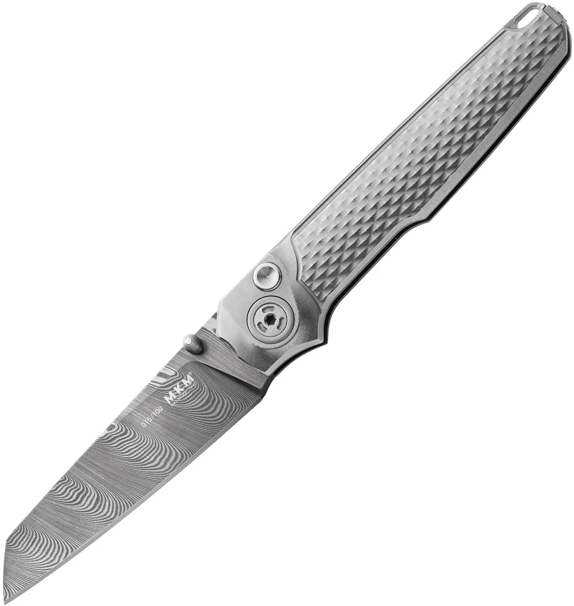 MKM Miura Button Lock Knife Titanium Limited Edition (2.88" Damasteel)