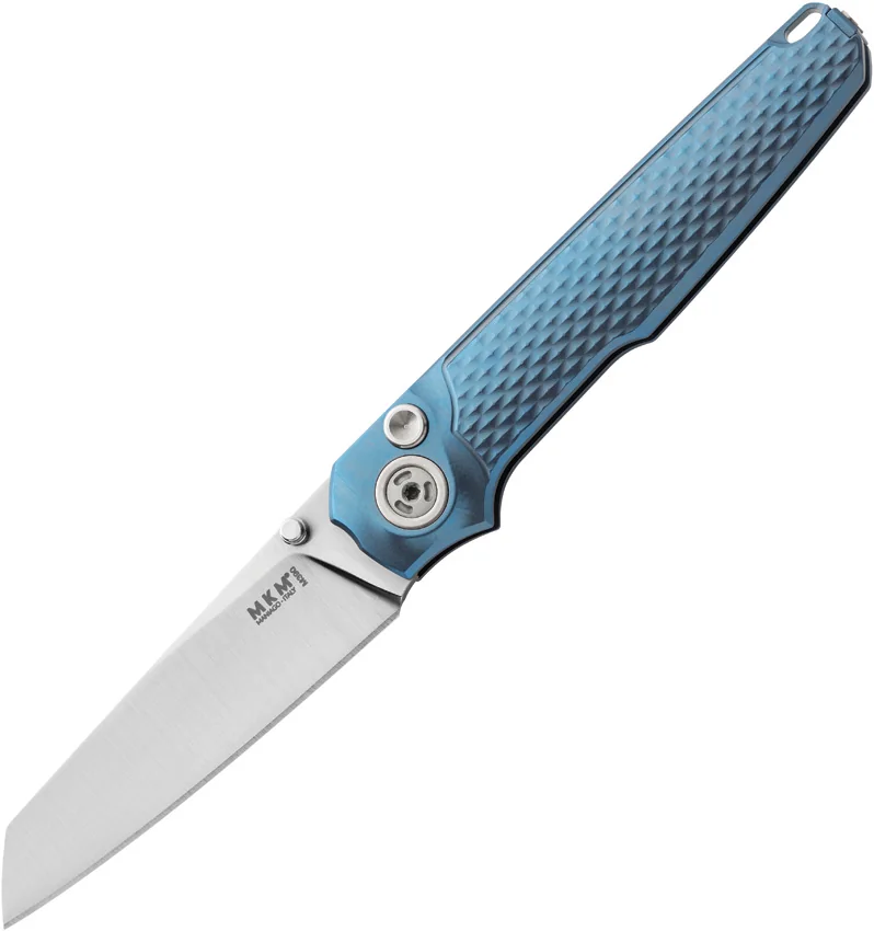 MKM Miura Button Lock Knife Blue Ti (2.72" Satin M390) MK MI-TBL