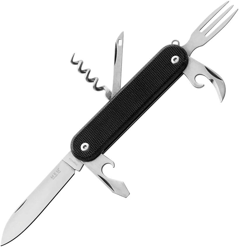 MKM Malga 6 MagnaCut Multi-Tool Pocket Knife Black Micarta (6-in-1)