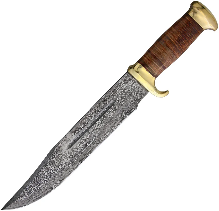 Marbles Knives Damascus Bowie Stacked Leather