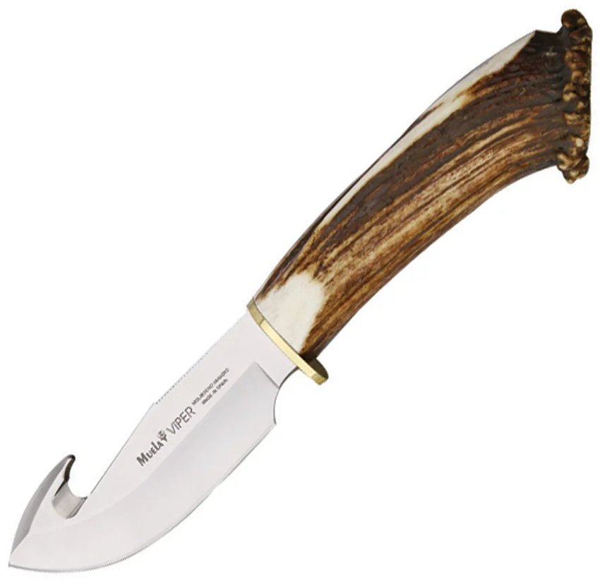 Muela Viper Fixed Blade Knife Crowned Stag Horn (4.375" Satin)