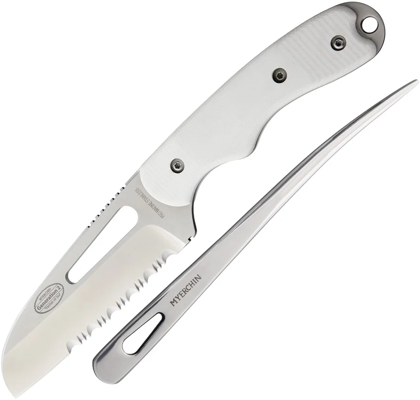 Myerchin Gen. 2 Offshore System Fixed Blade Knife White G-10 (4" Satin Serr)