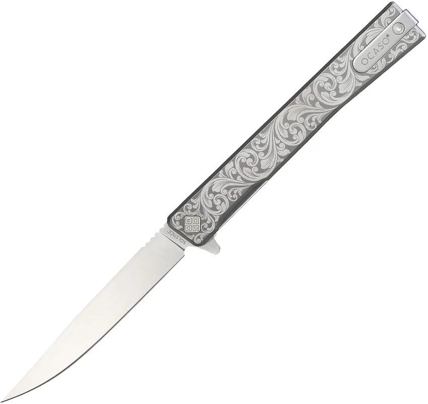Ocaso Solstice Liner Lock Knife Scroll Engraved Ti (3.5" Satin S35VN) 10ESS