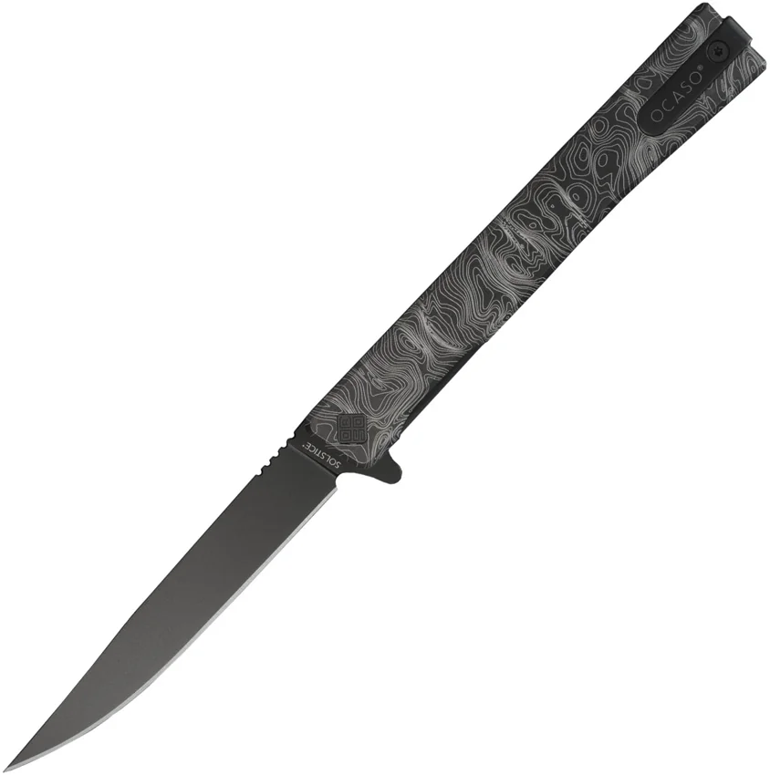 Ocaso Solstice Liner Lock Knife Topo Engraved Black Titanium (3.5" Black PVD)
