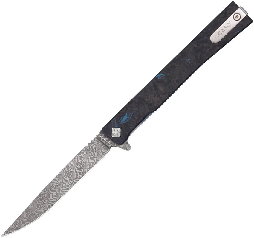 Ocaso Solstice Frame Lock Knife Fat Carbon Dark Matter Blue (3.5" Damascus)